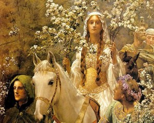 Traditional image of Bright Fire festivity - John Collier's "Queen Guinevre's Maying"